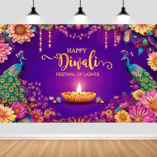 10X10ft Happy Diwali Party Backdrop Decorations Indian Festival of Lights Diwali Photography Background for Light Celebration Festival Party Photo Props Booth Banner Supplies - Image 6