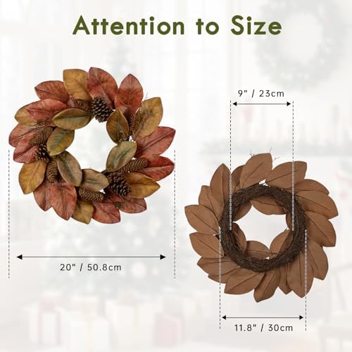 Briful 20 Inch Fall Magnolia Wreath for Front Door - Image 2