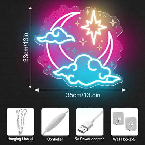 Crescent Moon Cloud Star Neon Sign for Bedroom Nursery, Dreamy Sky Decor - Image 5