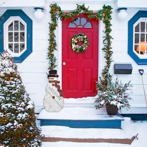 Wood Snowman Welcome Sign Free Standing Merry Christmas Decor Porch Signs - Image 5
