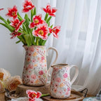 Retro Rustic Large Ceramic Vase with Handle, Distressed Farmhouse Pitcher for Home, Ideal Shelf Decor, Colorful Daisy Floral Vase for Living Room Bedroom Office Table Centerpiece Decorations 9 Inch - Image 5