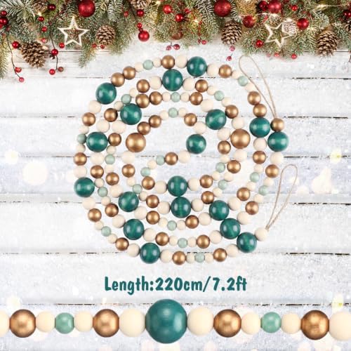 Bucherry 4 Pcs Christmas Wood Bead Garland 28.8 Feet, Sage Green,Natural - Image 2