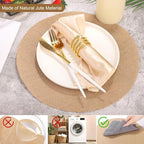 Aneco 100 Pieces Round Burlap Placemats 13.78 Inch Reusable Brown Table Mats Heat Resistant Natural Jute Fibers Placemats Burlap Circle Rustic Table Decorations for Dinner Holiday Farmhouse Decor - Image 5