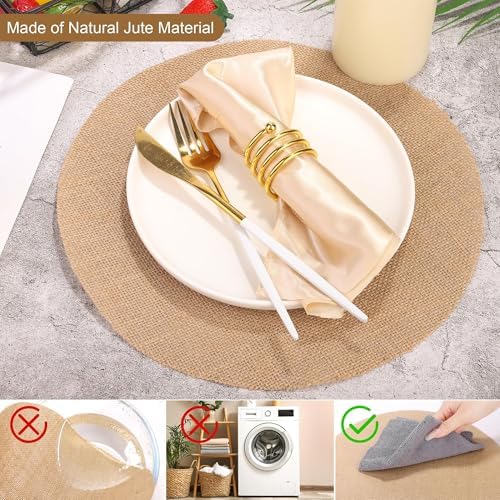 Aneco 100 Pieces Round Burlap Placemats 11.8 Inch Reusable Brown Table Mats Heat Resistant Natural Jute Fibers Placemats Burlap Circle Rustic Table Decorations for Dinner Holiday Farmhouse Decor - Image 5