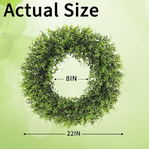 22inch Artificial Boxwood Wreath, 22" Spring Summer Wreath Faux Greenery Leaves Wreath for Front Door Wall Window Porch Farmhouse Patio Garden Indoor Outdoor Decor Wedding Party Decoration - Image 4