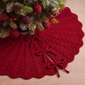 Thenshop 60 Inch Chunky Cable Knit Christmas Tree Skirt, Burgundy by Thenshop