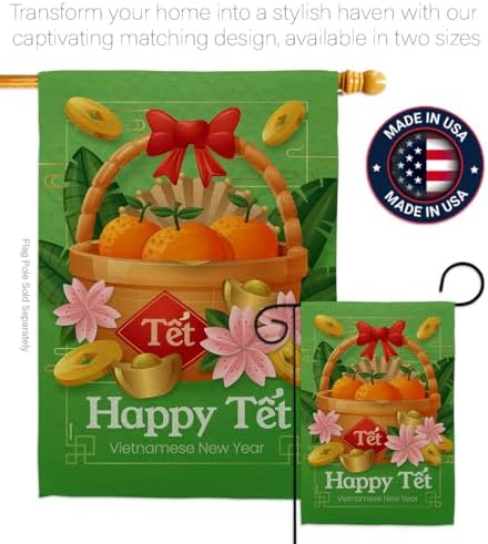 Vietnamese New Year Tết Flag Wood Dowel Set Wall Hanging Decor Home Accent Porch TẾT VIỆT Banner Quote Canvas Poster Yard Sign Textile Vietnam Holiday Tết Nguyên Đán Lunar New Year Decoration Gift - Image 4