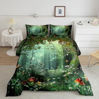 Erosebridal Magical Comforter Set King Size, Mushroom Bedding Set for Girls Women Kids Teens, Daisy Leaves Branches Sunset Nature Duvet Insert, Cute Style Soft Warm Quilted Duvet Bedroom Decor, Green - Image 2