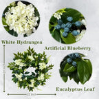 Svndlyn 22 Inch Lighted White Hydrangea Wreath with Timer, 2 Light Modes - Image 3
