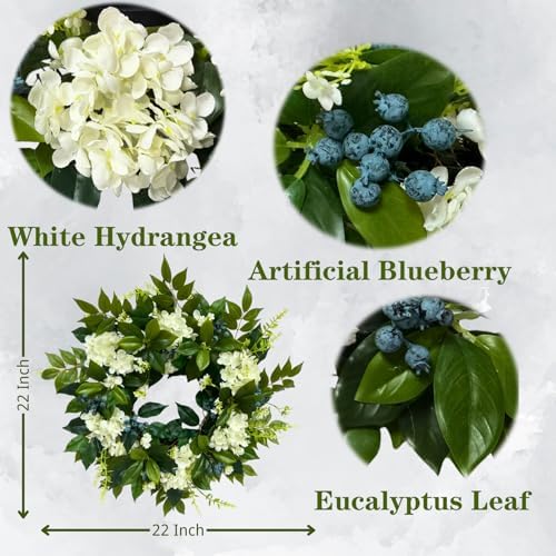 Svndlyn 22 Inch Lighted White Hydrangea Wreath with Timer, 2 Light Modes - Image 3