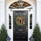 Front-Door Christmas Wreaths with Bow: 24 Inch Red Berry Pine Wreath Comes with Storage Bag - Durable Outdoor Winter Wreath Creating Warm Xmas Vibes - Easy Storage & Gifts Ready Instantly - Image 2