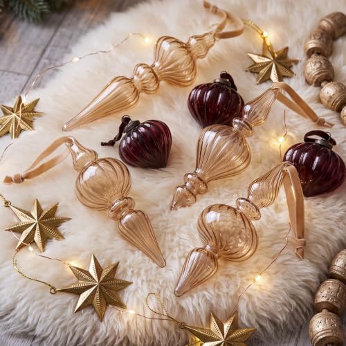 12 Pcs Vintage Glass Finial Christmas Ornaments, Light Brown - Image 2