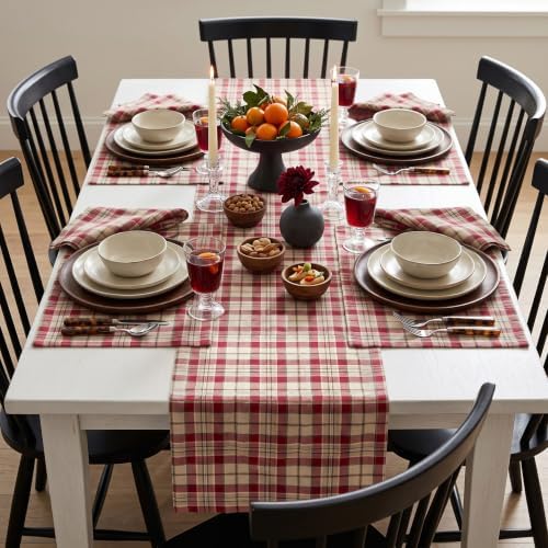 Solino Home 100% Pure Linen Table Runner Plaid, Almond Plaid 14 x 120 in - Image 5