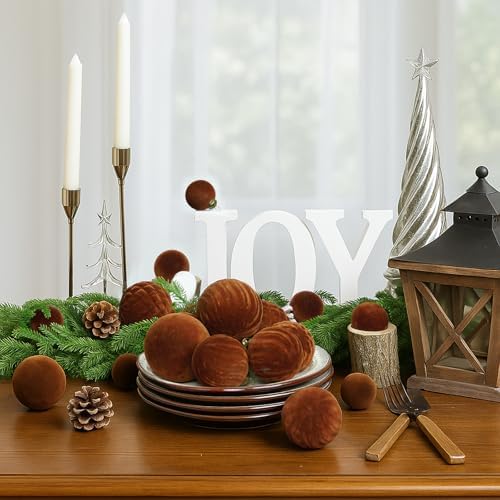 XmasExp 36PCS Velvet Christmas Ornaments Set Mixed Flocked Balls Ornaments Shatterproof Christmas Tree Decorations for Holiday,Party,Home(Brown) - Image 5