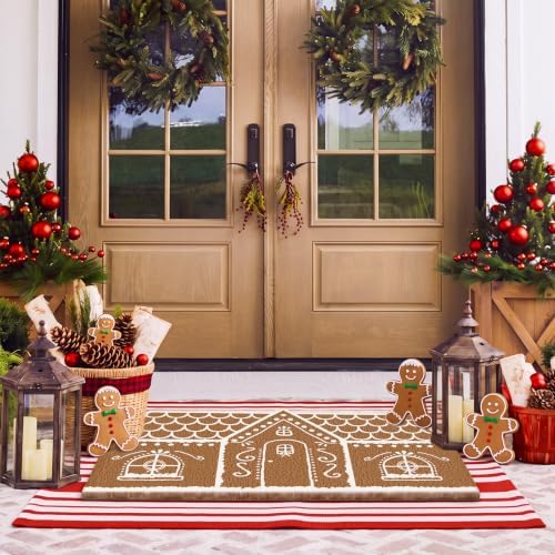 Moucuny 2 Pcs Christmas Doormat Outdoor, Gingerbread House, Non Slip - Image 5