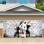 16x7 ft Peeking Easter Bunny Banner for Two Car Garage - Fits Double Garage Door, Whimsical Bunny Behind Wall with Eggs Large Backdrop, Spring Yard Sign & Photography Background by THISFIND
