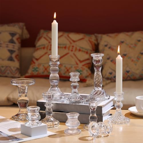 Mumufy 10 Pcs Glass Taper Crystal Candle Holders,Classic,Clear - Image 5