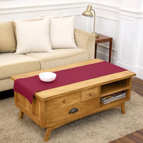 Solino Home 100% Pure Linen Table Runner Beet, Classic Hemstitch 14 x 60 in by SolinoHome