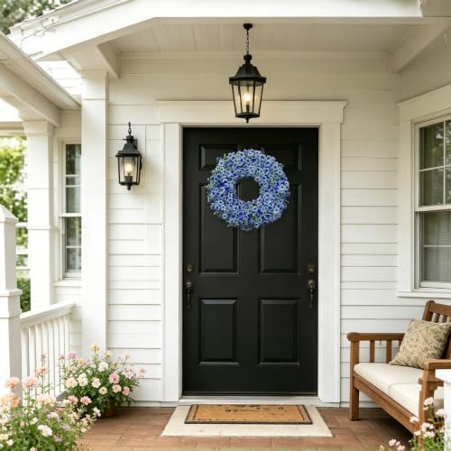20" Blue Artificial Floral Wreath for Front Door Outside All Seasons - Image 5