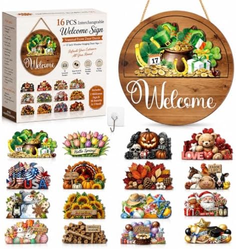 Interchangeable Welcome Sign for Front Door 12 Inch Round Seasonal Decor by Unknown