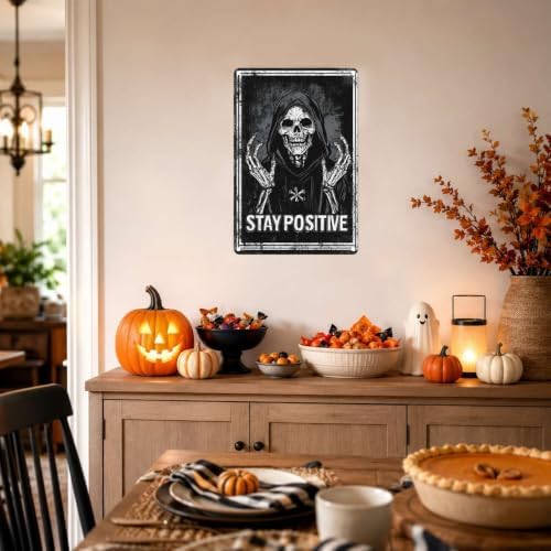 Vintage Metal Tin Sign Halloween Hooded Skeleton Gothic Wall Art for Home Bedroom Office 8×12 Inches with Metal Frame - Image 4