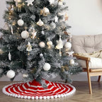 Soulchen 36 Inch Red White Crochet Christmas Tree Skirt with Pom Trim - Image 6