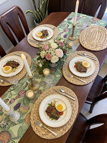 Natural Water Hyacinth Woven Placemats Set of 6, Straw Braided Rattan Placemats, Oval Woven Placemats, 12x16 Inches Plate Chargers Set, Non-Slip Heat Resistant Woven Chargers for Table - Image 5
