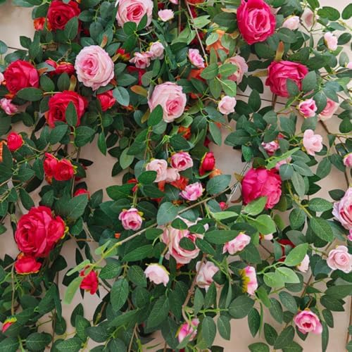 2Pcs 6FT Bendable Rose Garland Bendable Artificial Roses Flowers Vine, Pink - Image 7
