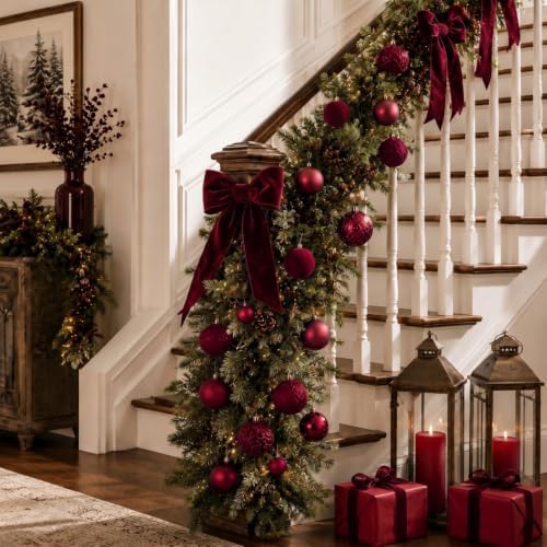 Hollowfly Burgundy 56 Pcs Velvet Christmas Balls Ornaments Set - Image 6