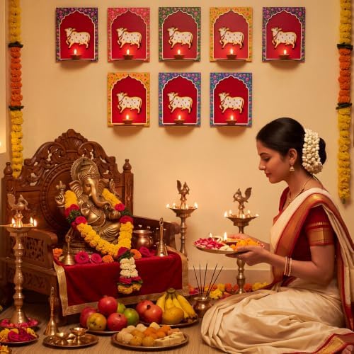 DoubleFill 30pcs Diwali Wooden Candle Holders for Wall Decor, Cow - Image 5