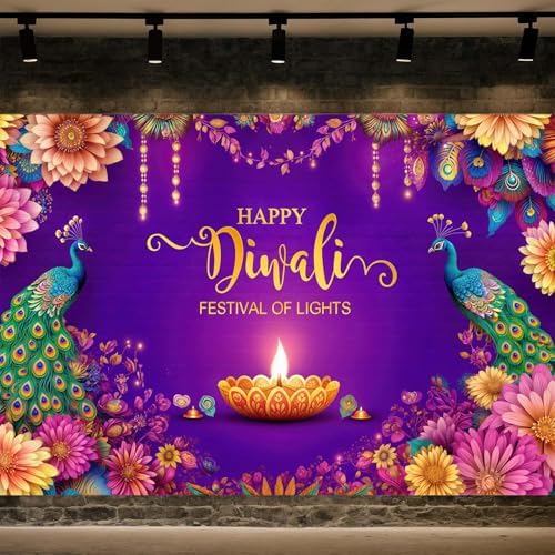 10X6.5ft Happy Diwali Party Backdrop Decorations Indian Festival of Lights Diwali Photography Background for Light Celebration Festival Party Photo Props Booth Banner Supplies by NYMB