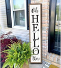 Surfapans Oh Hello There Welcome Sign For Front Porch Standing 45"X9" Tall Wood Frame Outdoor Vertical Decor for Farmhouse Rustic Large Modern Home Outside Front Door Wall Decorations (Wood White) by Surfapans