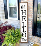 Surfapans Oh Hello There Welcome Sign For Front Porch Standing 45"X9" Tall Wood Frame Outdoor Vertical Decor for Farmhouse Rustic Large Modern Home Outside Front Door Wall Decorations (Wood White) by Surfapans
