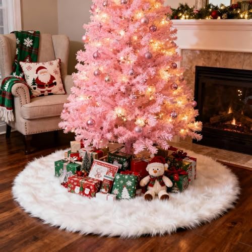 iMucci 48inch 2025 Update Wool Fur White Tree Skirt Small Christmas Tree Skirt Snowy White Plush Velvet Christmas Tree Skirt Holiday Party Decoration - Image 5