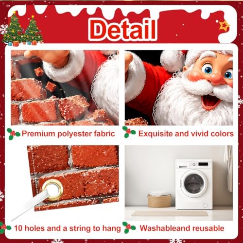 Funny Santa Claus Christmas Garage Door Banner 7x16 FT, Large 2-Car Brick Wall Breaking Through Outdoor Mural Backdrop, Cool Holiday Hanging Peeking Cover Sign Decoration for House Exterior Party - Image 4