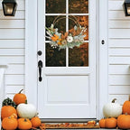 (2pcs) 16-inch Fall Wreath Handmade Rabbit Ear Leaf Maple Leaf White Berry Pumpkin Iron Wreath Front Door Window Farmhouse Decor Thanksgiving Halloween Harvest Festival Party Wedding Decor - Image 5