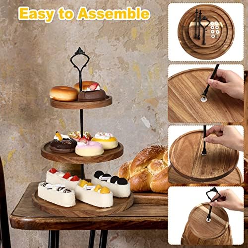 Zopeal 3 Set 3 Tier Wood Cupcake Stand,Rustic Wooden Serving Tray Farmhouse Dessert Display Tiered Cake Tower Holder for Kitchen Wedding Birthday Tea Party Decorations(Medium(5.9''7.8''9.8'')) - Image 3