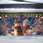 ANNA QUEEN Winter Garage Door Banner 6×13 FT, Smiling Snowman Couple with Lanterns, Cute Winter Outdoor Garage Decoration for Parties Home Decor - Image 2
