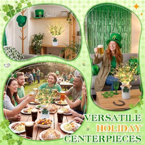 Tioncy 1 Set St. Patrick's Day Table Centerpieces Artificial Berry Stems Shamrock Flower Pick with Metal Vase and String Light Rustic Farmhouse Irish St Patrick's Day Decorations for Home Office Desk - Image 6