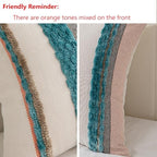 Boho Pillow Covers 18x18 Set of 2 for Couch-Modern Farmhouse Sofa Decorative Teal Throw Pillow Covers Textured Chenille Cushion Covers Outdoor Netural Bohemian Pillow Cases Square - Image 3