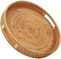 Round Rattan Serving Tray with Handles, Hand Woven Basket, Home Decor Organizer Tray for Breakfast, Tea, Snack, Fruit, Coffee,Storage (Large)(14.17inchX2.3inch) by Whalehub