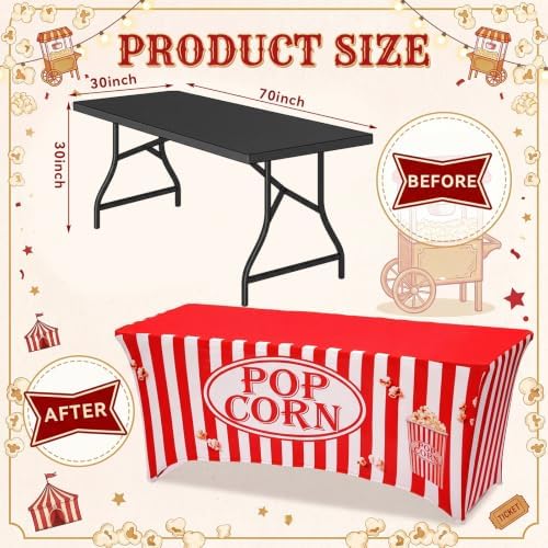 Frienda 6ft Popcorn Tablecloth Popcorn Stretch Table Cover Concession Stand - Image 3