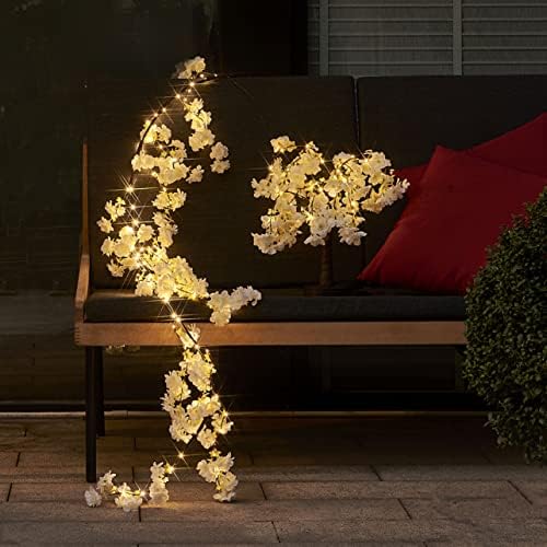 LITBLOOM Cherry Blossom Garland with Lights Battery Operated with Timer 96 Fairy Lights 6FT, Lighted White Flower Garland for Mantle Fireplace Wedding Party Spring Decoration Indoor Outdoor - Image 5