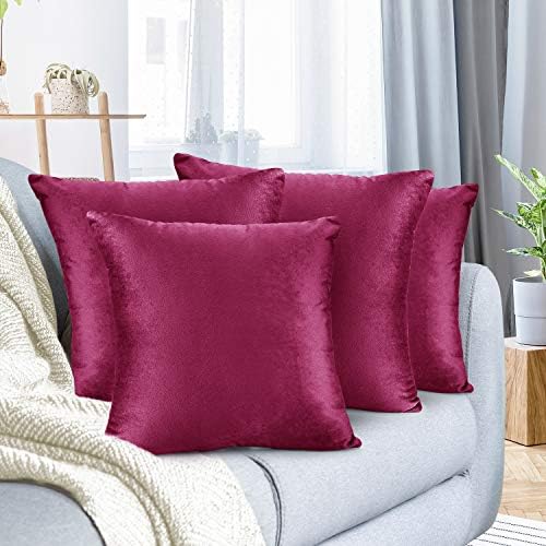 Nestl Throw Pillow Covers, Cozy Velvet Decorative Autumn Pillow Covers 22 x 22 Inches, Soft Solid Couch Pillow Covers for Sofa, Bed and Car, Set of 4 - Magenta by Nestl