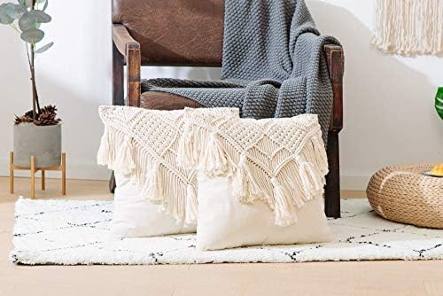 Cushion Covers Macrame Cushion Cover Woven Boho Cushion Cover for Bed Sofa Couch Bench Car Home Decor Comfortable Square with Tassels Set of 2 Decorative Pillow Covers - Image 4