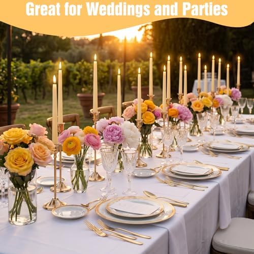 24 Pcs Brass Gold Taper Candle Holders Set, Tall Taper Candlestick Holders Vintage Metal Candle Stick Holder for Wedding Party Table Centerpiece Festive Christmas Mantel Decoration, Gold - Image 6