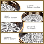 HOME ARCHIVE Round Serving Tray with with Handles Antique Look & Stylish Design Decorative Trays for Kitchen Round Ottoman Tray for Dinning Living Room & Home Decor Pack of 2 (White-Gold) - Image 4