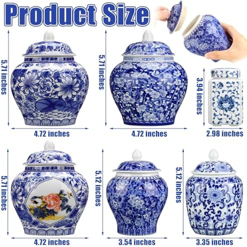 6 Pcs Small Blue and White Vases Chinoiserie Porcelain Vase, Stylish - Image 2