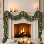 12FT Christmas Cedar Garland with Lights Prelit Pine Garland Decoration by NTNIETING