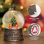 Christmas Snow Globes Lantern with Music, Christmas Tree Snow Globes with Swirling Glitter Effects, USB/Battery Powered with 6-Hour Timer, Holiday Decorations Indoor - Image 2
